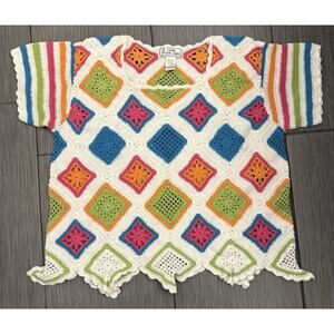 Vintage A Little Extra Spice Crochet Asymmetrical Multicolor Knit Sweater Size L